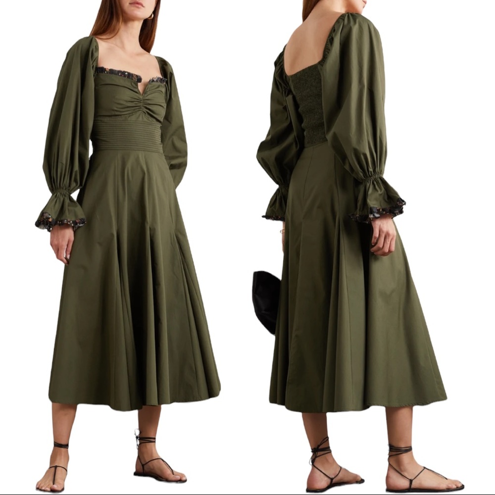 Lug Von Siga | Serena Ruffle-Trimmed Pleated Cotton Poplin Midi Dress - US 4